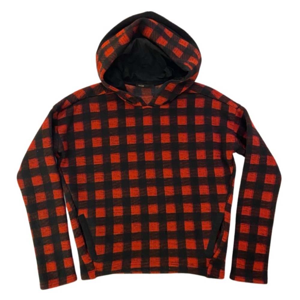 Maje Red and Black Plaid Hoodie Sweater